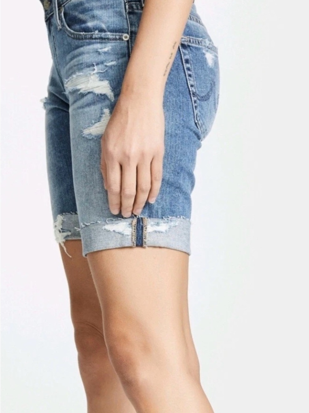 AG Adriano Goldschmied Nikki Short Light Blue Distressed Rolled Cuff Jean Shorts - Picture 5 of 14